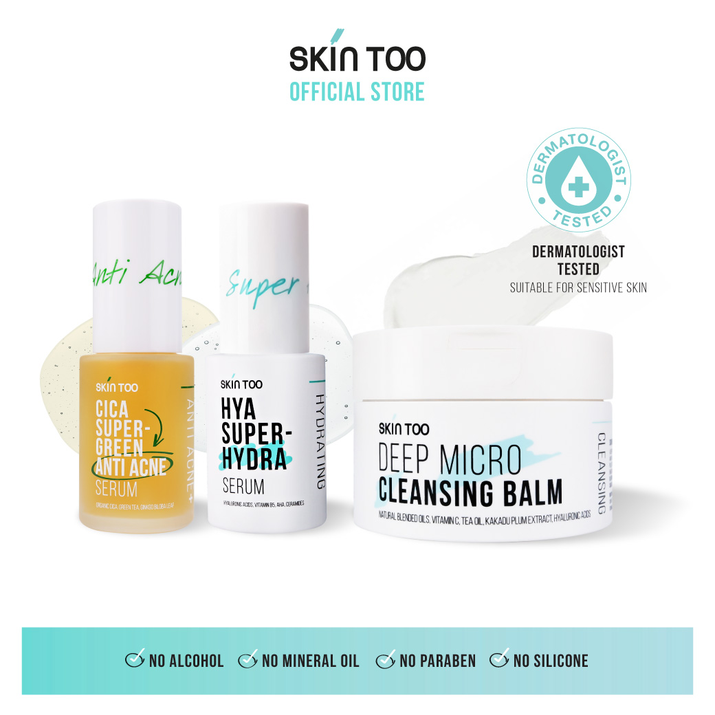 เซ็ตผิวสวย - SKINTOO DEEP MICRO CLEANSING BALM + CICA SUPER GREEN ANTI ACNE  + HYA SUPER HYDRA SERUM