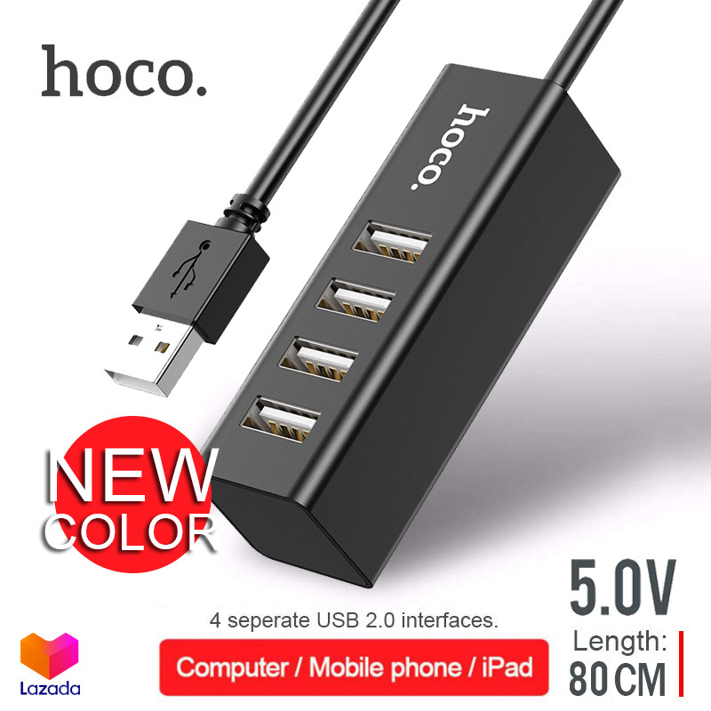 HOCO HB1 4 Port USB HUB 5.0V เพิ่มช่องเสียบ USB สายยาว 80 เซ็นติเมตร USB 2.0 สำหรับ PC และ Notebook