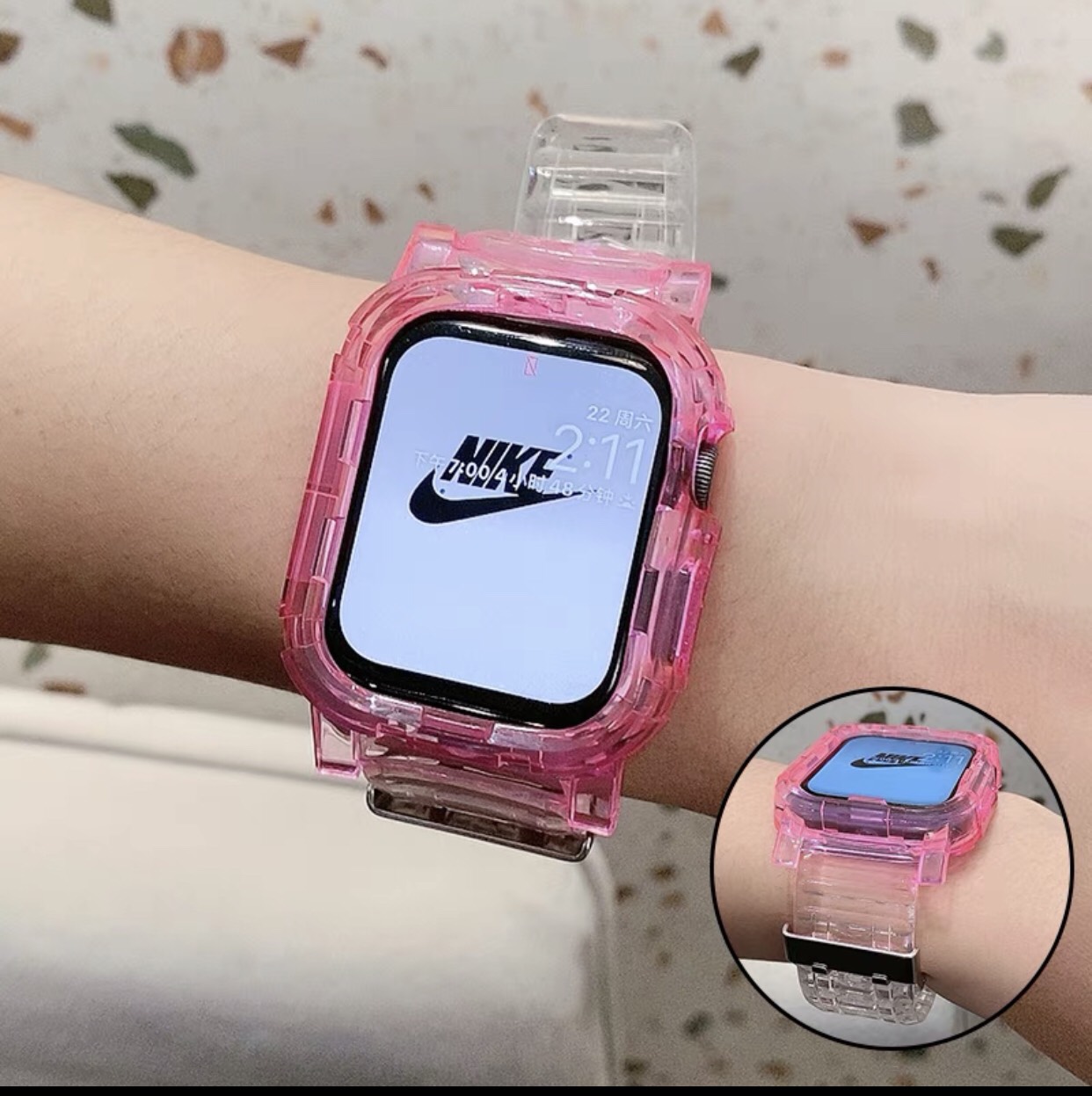 โปร่งใสซิลิโคนสำหรับ Apple Watch Series SE 6 5 4 3 2 1สายนาฬิกา Apple Watch แถบ40มม.44มม.สายคล้องคอ38มม.42มม.และสายคล้อง