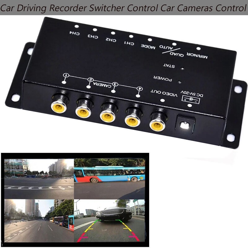 Car 4-Channel Driving Recorder Switcher Control Car Cameras IR Control Switch Combiner Box for 360° 