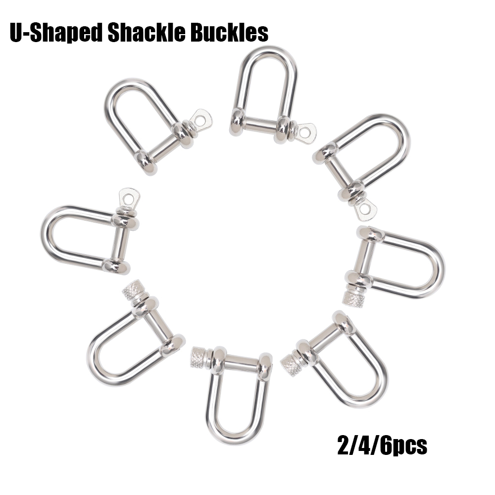 ADG 2/4/6pcs Outdoor Tools Stainless Steel Outdoor Camping Silver colors Bracelet Buckles Paracord Bracelets accessories U-Shaped Shackle Buckle Survival Rope Paracords