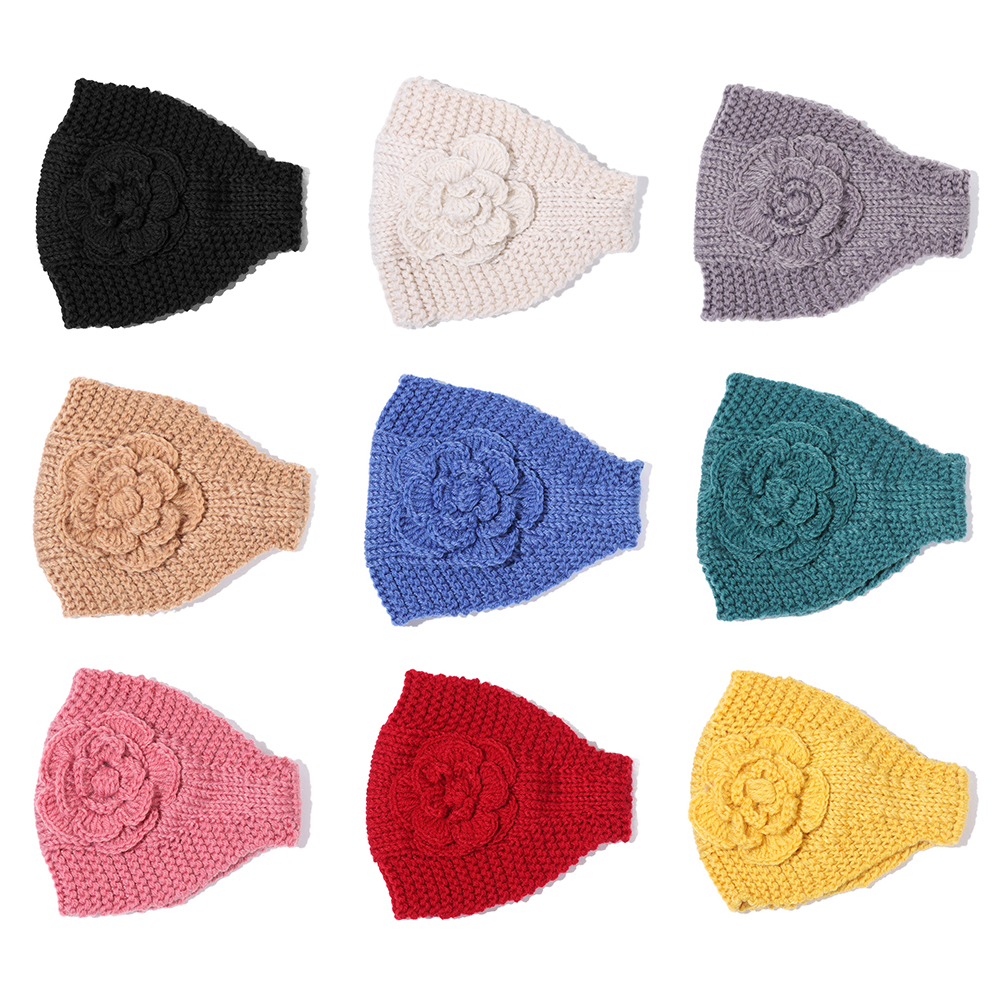 N33GVC3Q Fashion Flower Wide Knitted Ear Warmer Stretch Turban Winter Headbands Headwear