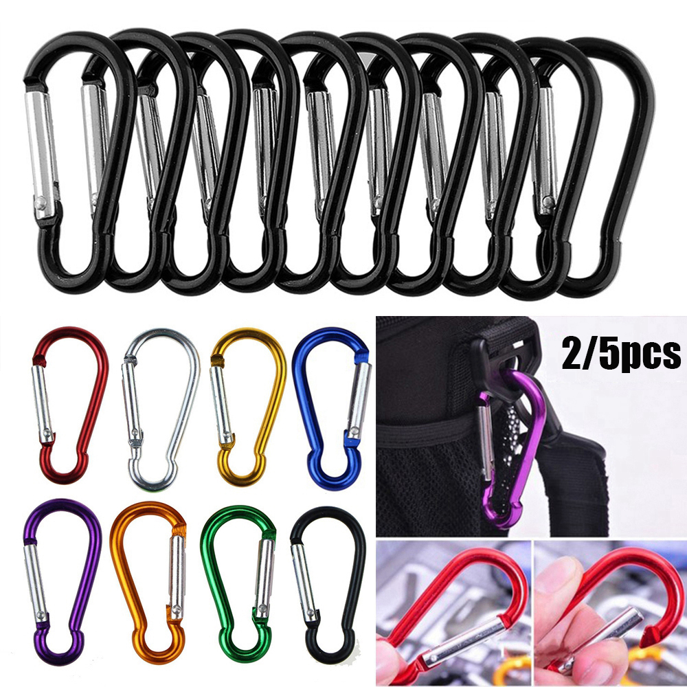 GUO 2/5pcs 7 colors Aluminum Alloy Climbing Accessories Outdoor Tool Spring Quickdraws Clip Hooks Carabiner Keychain Buckles