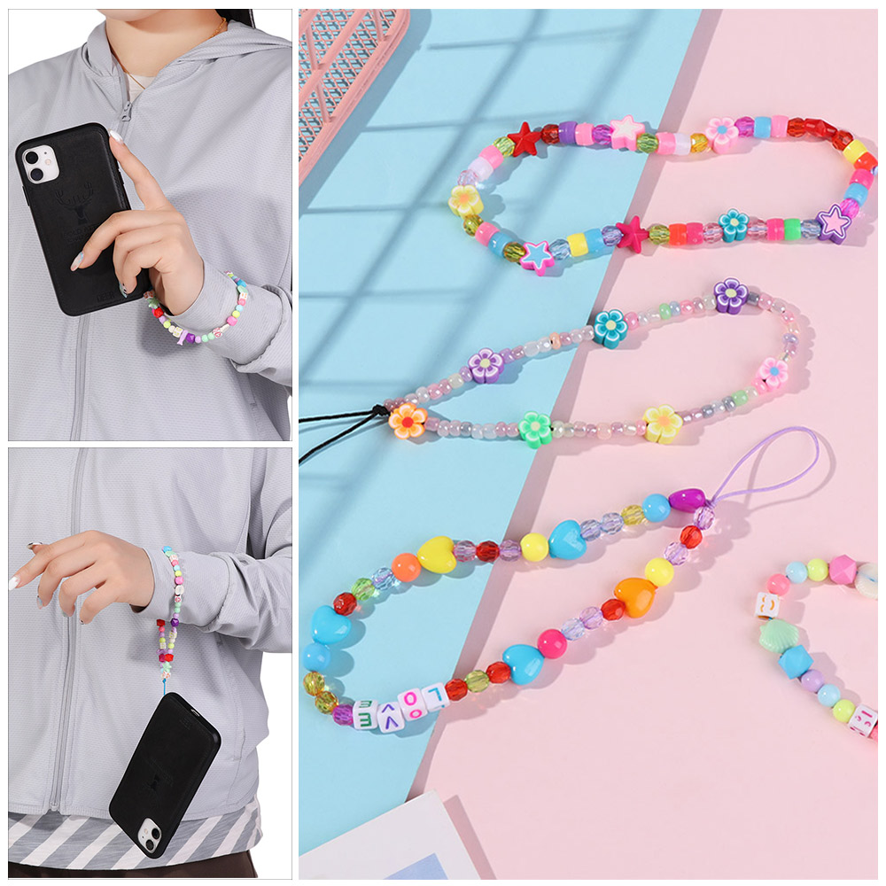 YNANA Women Anti-Lost Pearl Acrylic Bead Soft Pottery Rope Cell Phone Case Hanging Cord Mobile Phone Strap Lanyard Phone Chain