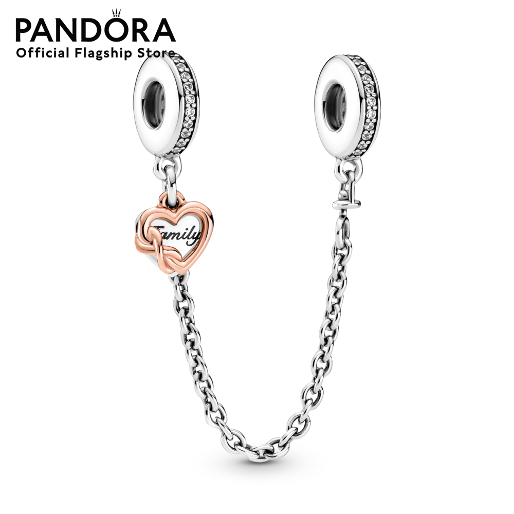 สร้อยข้อมือแฟชั่น Silver Heart and infinity sterling silver and Pandora Rose safety chain with clear cubic zirconia เครื่องประดับ เซฟตี้ชาร์ม ชาร์มสีเงิน สีเงิน ชาร์มเงิน ชาร์มสร้อยข้อมือ