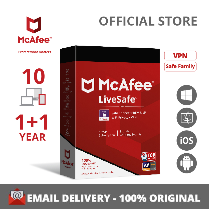Lazada Thailand - McAfee LiveSafe Antivirus Software Unlimited, 1+1 ?? License include VPN (enrolled auto-renewal)