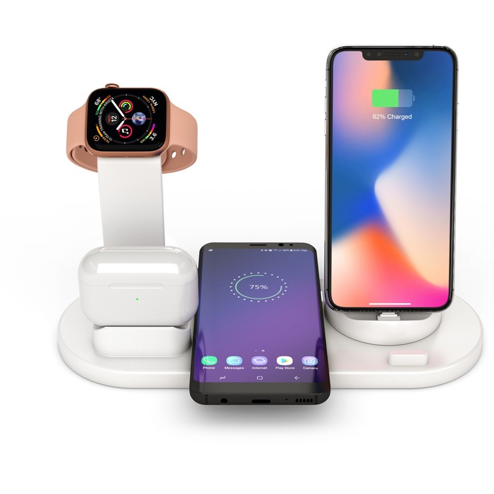 ?สินค้าพร้อมส่ง?แท่นชาร์จไร้สาย แบบชาร์จเร็ว 4 in 1 สำหรับชาร์จ iPhone AirPods Apple Watch & Samsung Huawei Android Phone ราคาที่ดีที่สุด