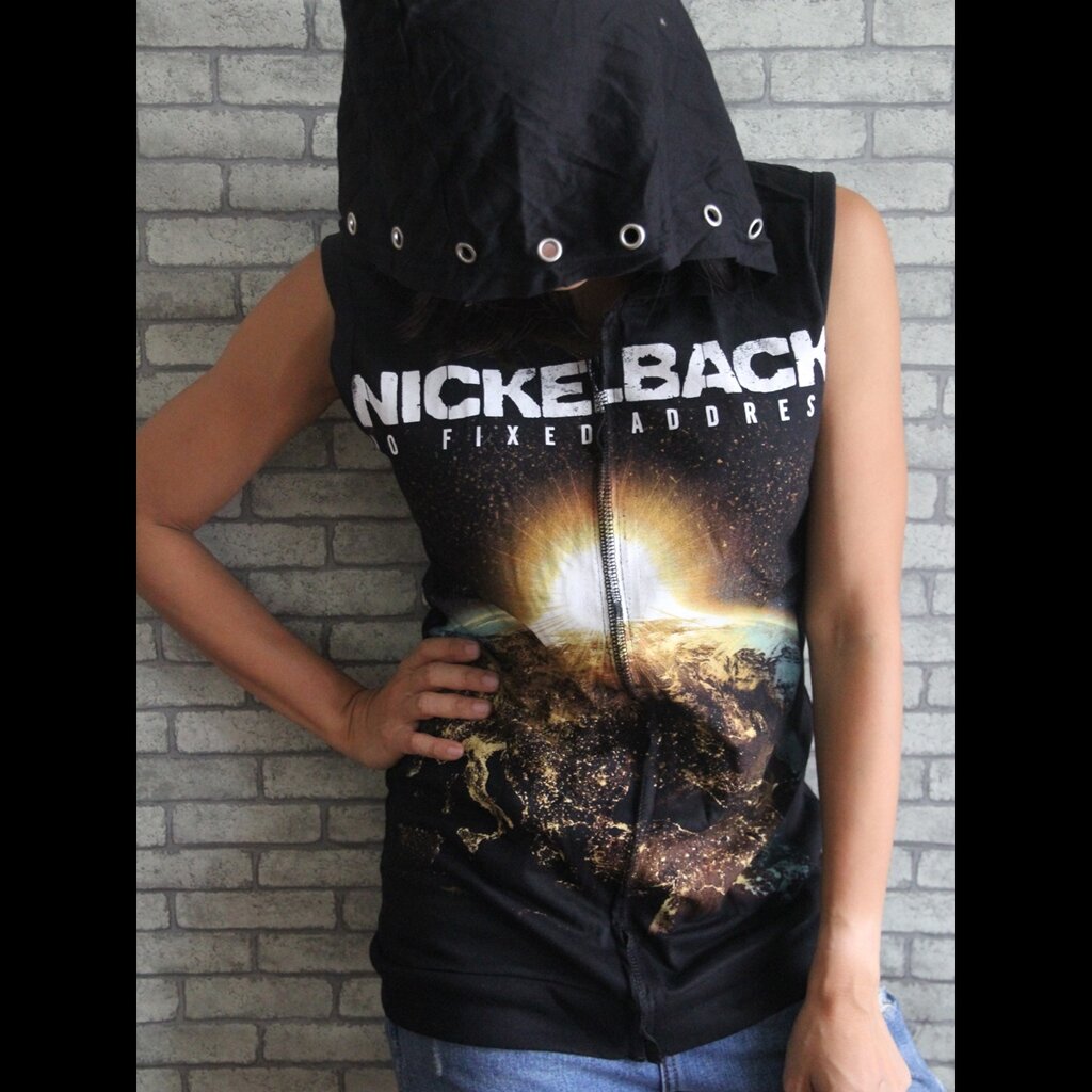 เสื้อฮู้ดแขนกุด เสื้อวงร็อค แจ็คเก็ต แนวสปอร์ต Handmade Rock Vest Hoodie Clearance (สินค้าจริงหมวกอาจไม่มีเจาะตาไก่เหมือนในรูป)