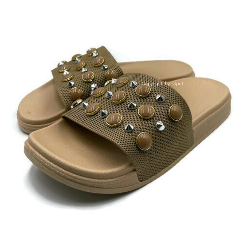 Gpatt : Buttons Sandals รองเท้าแตะสวมผู้หญิง รองเท้าแตะสวมแฟชั่นผู้หญิง ลายปุ่ม รองเท้าแฟชั่นผู้หญิงเก็บทรงเท้าเรียวสวย