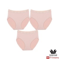 Wacoal Panty กางเกงใน ทรง Bikini ขอบลูกไม้ สีเบจ (3 ตัว)  กางเกงใน กางเกงในผู้หญิง ผู้หญิง วาโก้ ครึ่งตัว บาง เย็นสบาย รุ่น WQ6M02