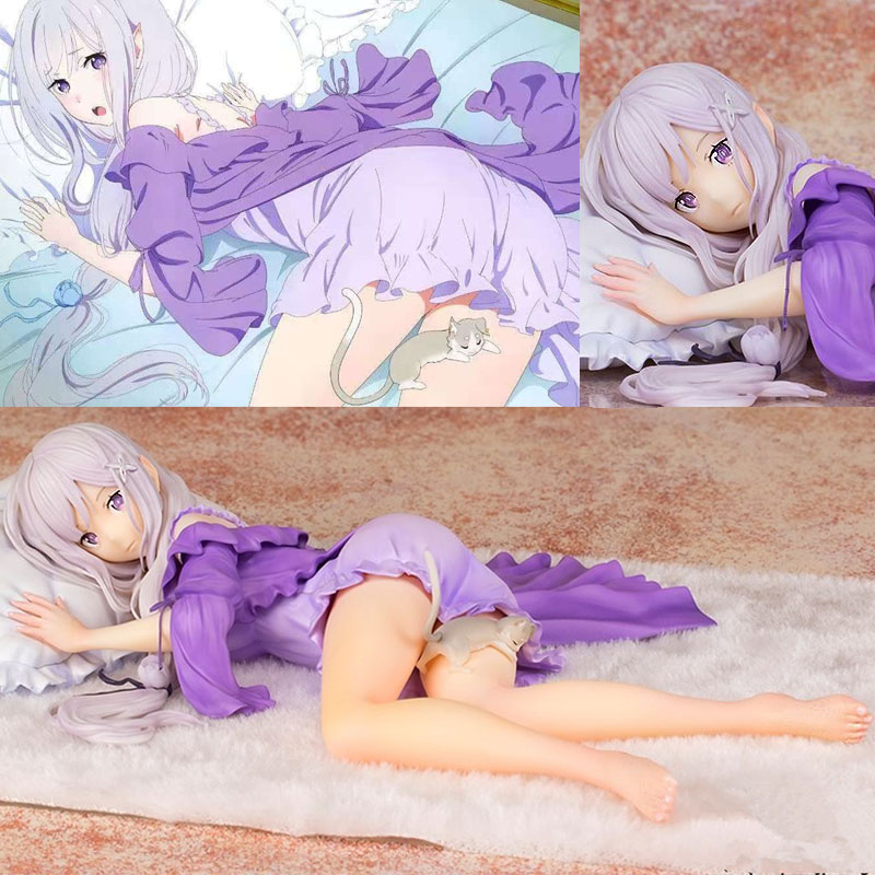 25cm Re ZERO Emilia Sleeping Suit Ver. EMT W Puck Anime Re Life in a