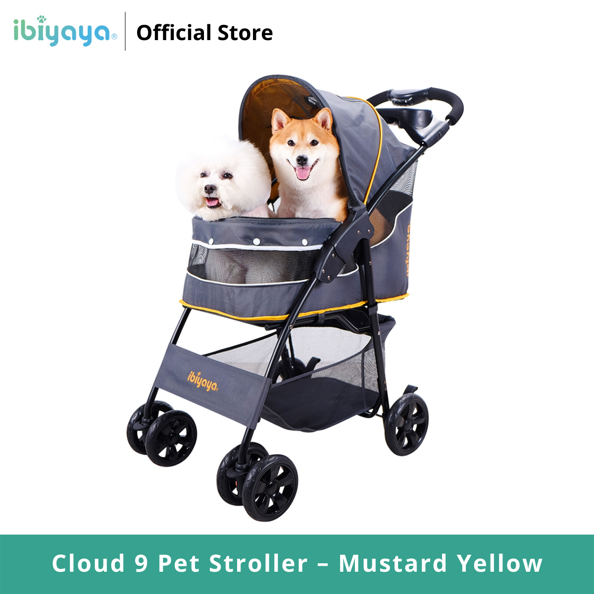 Ibiyaya Cloud 9 Pet Stroller – Mustard Yellow รถเข็นสุนัข รับน้ำหนักได้ 20 Kg. ราคา 7,275 บาท*ส่งฟรี