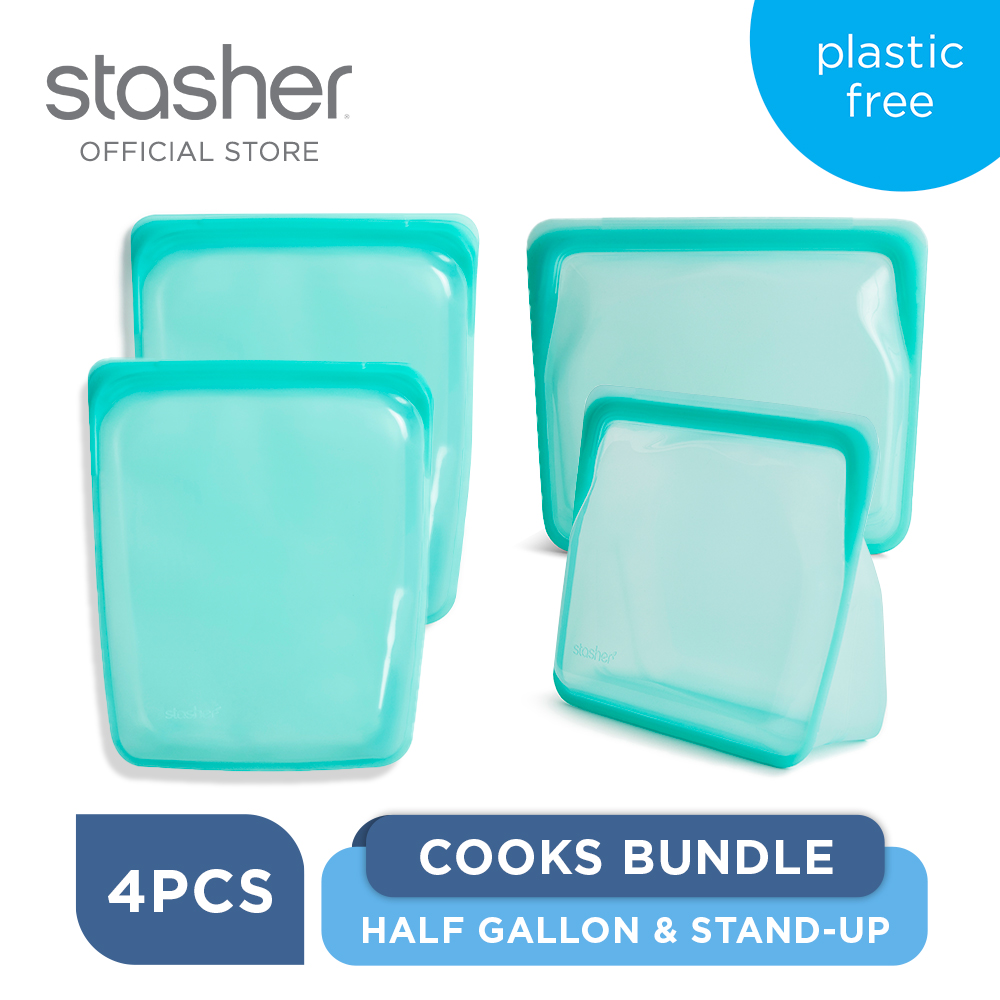 [Bundle] Stasher Cook Set of 4 Reusable Food Bags Aqua ถุงซิลิโคน Food Grade/ถุงเก็บอาหาร/ถนอมอาหาร ราคา 3,160 บาท*ส่งฟรี