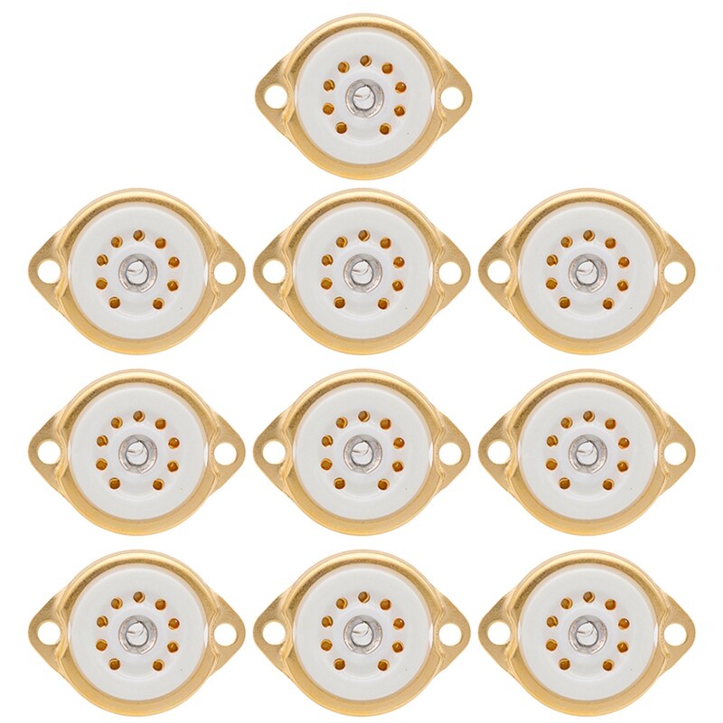 10PCS GZC9-F B9A New 9Pin Plated Tube Sockets Ceramic Base Suitable for 12Ax7/12Au7/12AT7