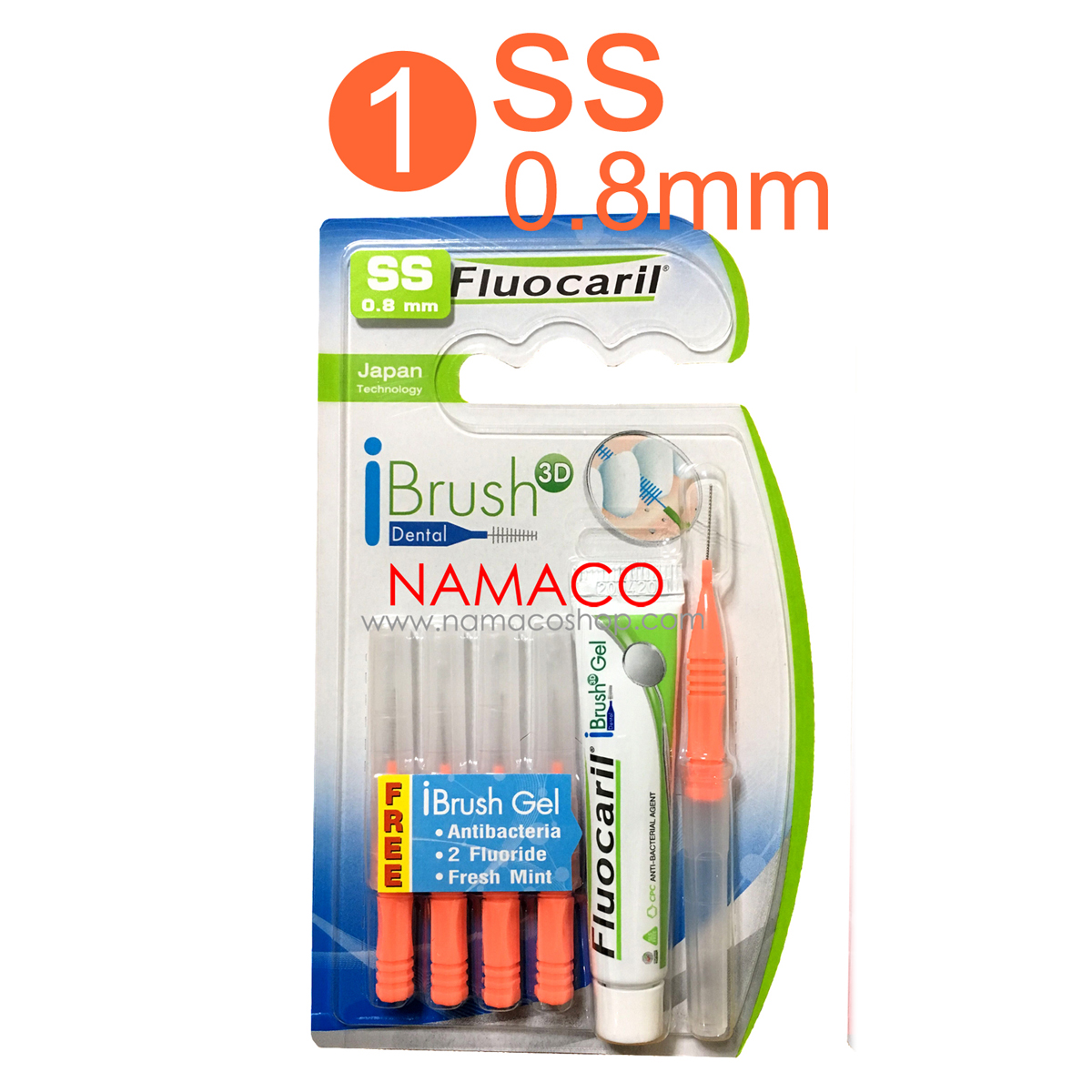 แปรงซอกฟัน Fluocaril IBrush 3D Size SS 0.8mm/ S 1.0mm 5pcs/pack แถม IBrush Gel