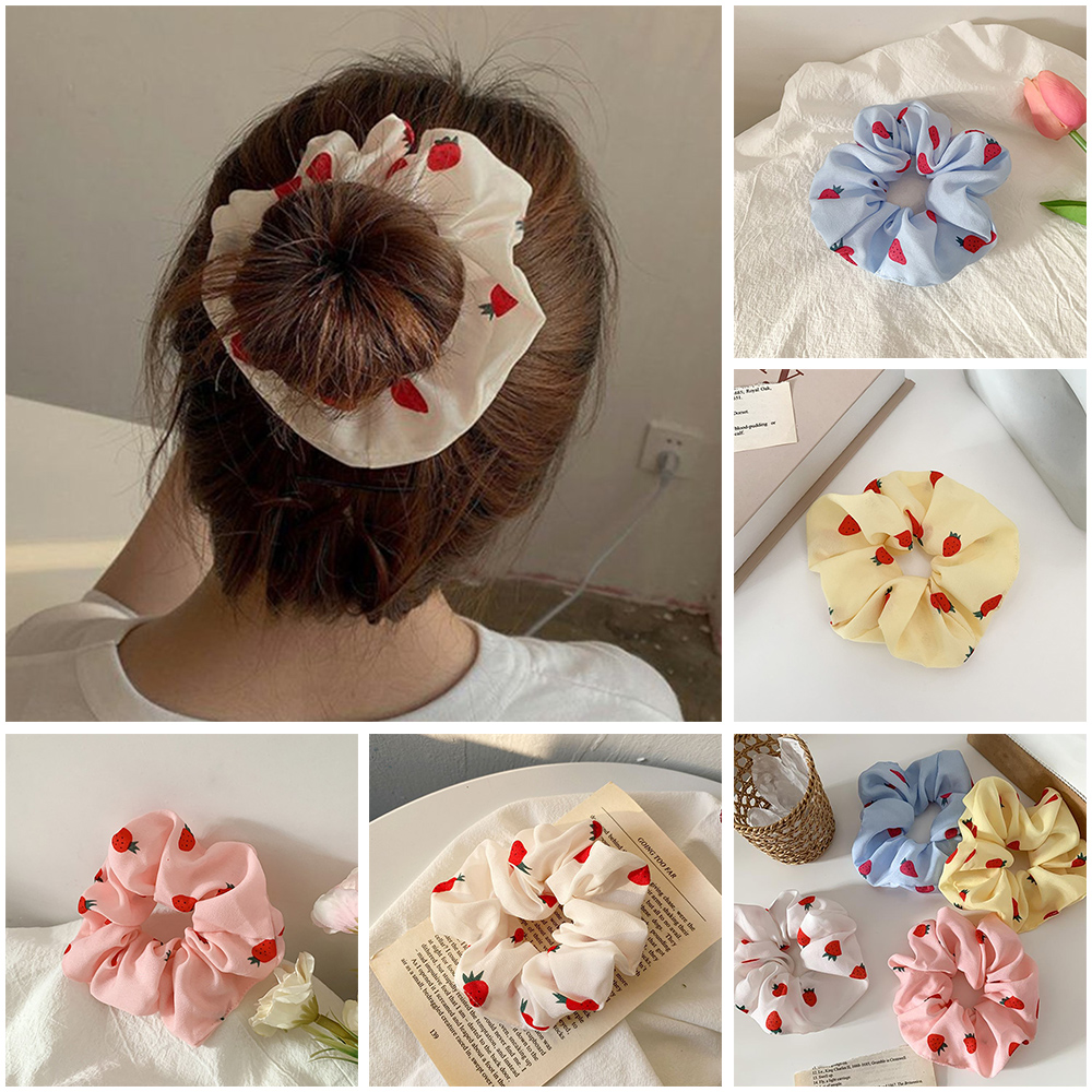 SIKONG Korean Style Girls Headwear Strawberry Hair Accessories Fruit Print Ponytail Holder Scrunchies Hair Rope Hairs Ties