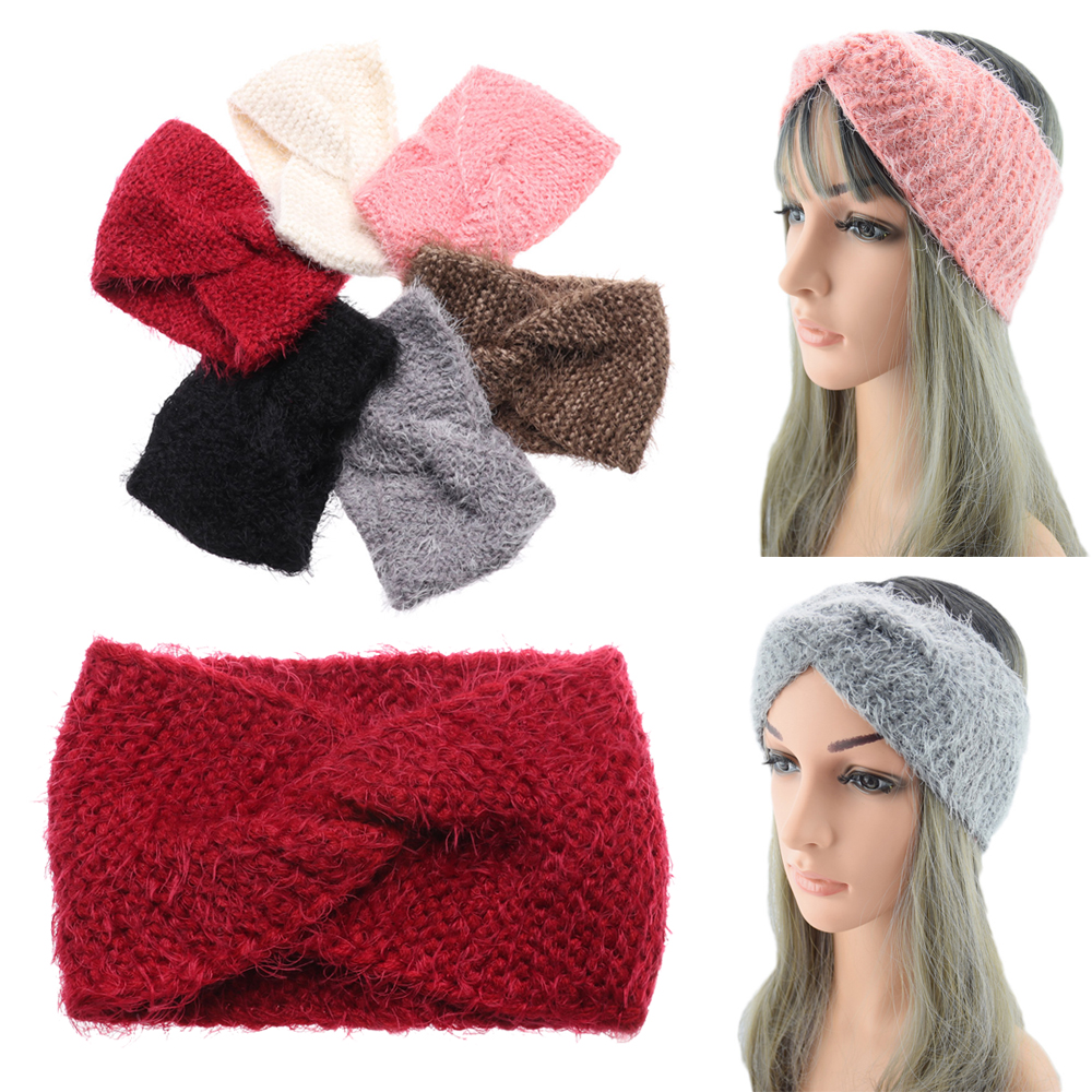 N33GVC3Q Female Hair Accessories Simple Knitting Headwear Cross-knotted Women Hairbands Faux Velvet Plush Headbands