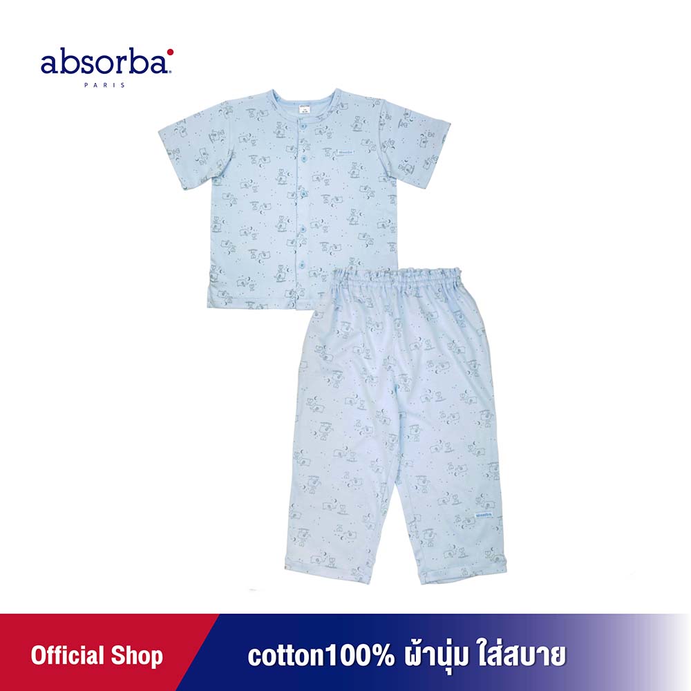 absorba(แอ็บซอร์บา)ชุดนอนเด็กแขนสั้น ขายาว กระดุมหน้า คอลเลคชั่น Petit Elephant สำหรับเด็กอายุ 3-9 ปี มีให้เลือก 2 สี ฟ้าหรือชมพู แพ็ค 1 ชุด-R21SWUSS01