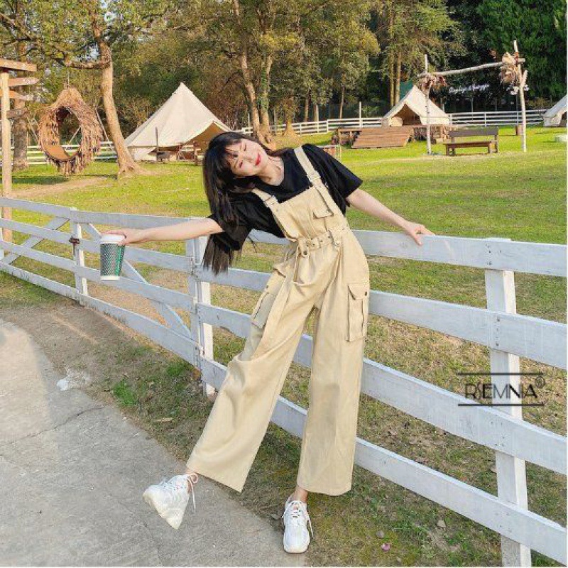 Menta  ชุดเอี๊ยมสไตล์เกาหลีหลวมสไตล์ตะวันตก ลดอายุ ชุดหลวมเล็ก ๆ หญิง Xia Xian กางเกงขายาวบางเอวสูงขากว้าง