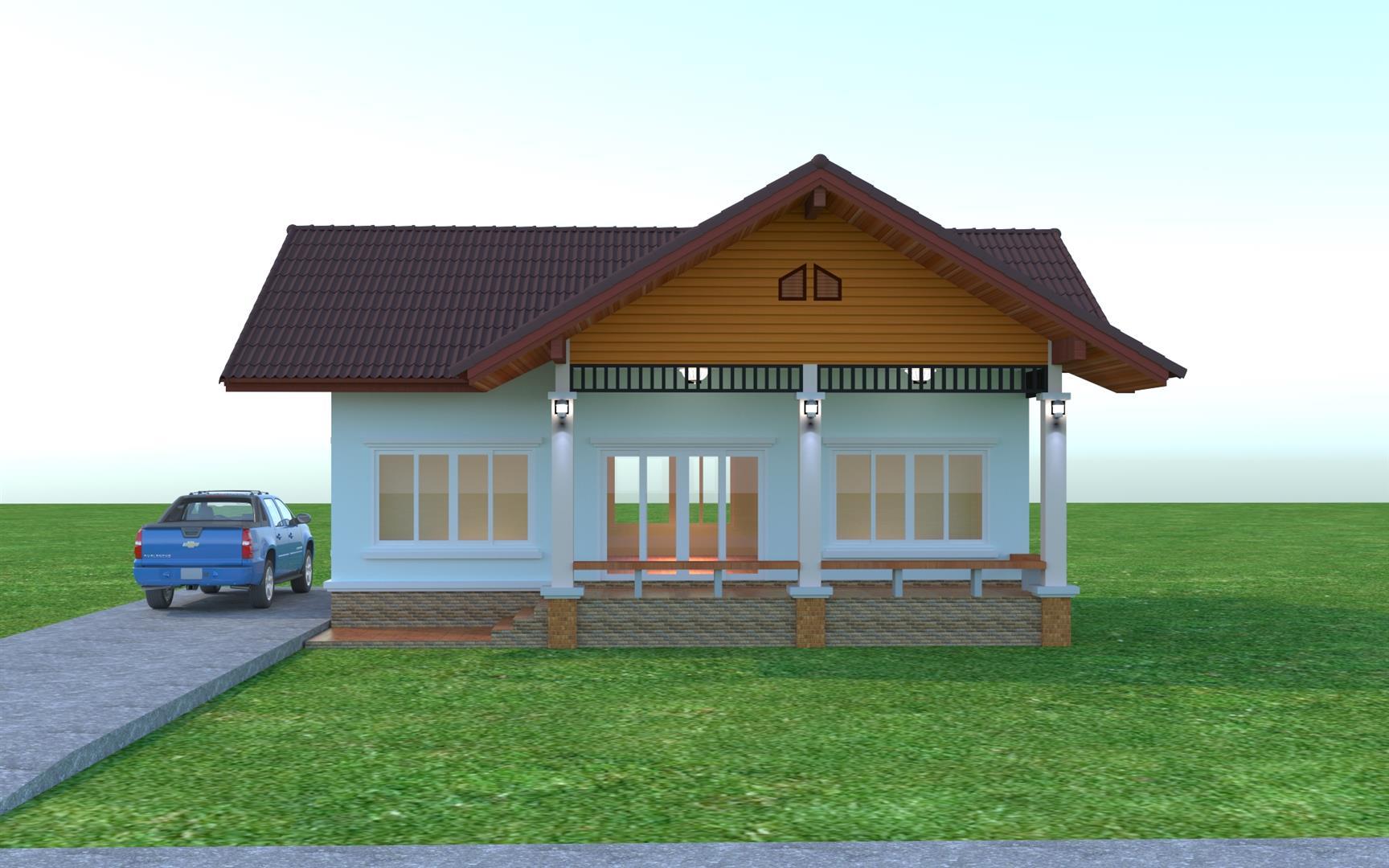 แบบบ้านชั้นเดียวเกษตรร่มเย็น BluePrint-0128 ( แบบบ้านสำหรับขออนุญาตปลูกสร้าง )