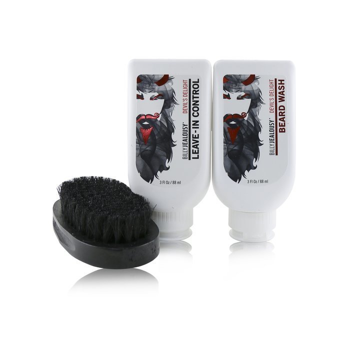 Billy jealousy devil's delight beard envy kit: 1x beard wash 88ml + 1x leave-in control 88ml + 1x beard brush 3pcs