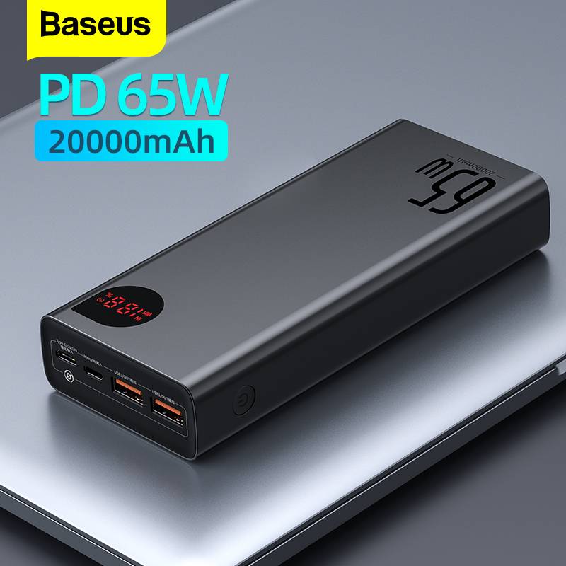 Baseus 65W Power Bank 20000mAh การชาร์จแบบพกพา Powerbank โทรศัพท์มือถือแบตเตอรี่ภายนอก PD QC 3.0 เครื่องชาร์จ Poverbank 20000