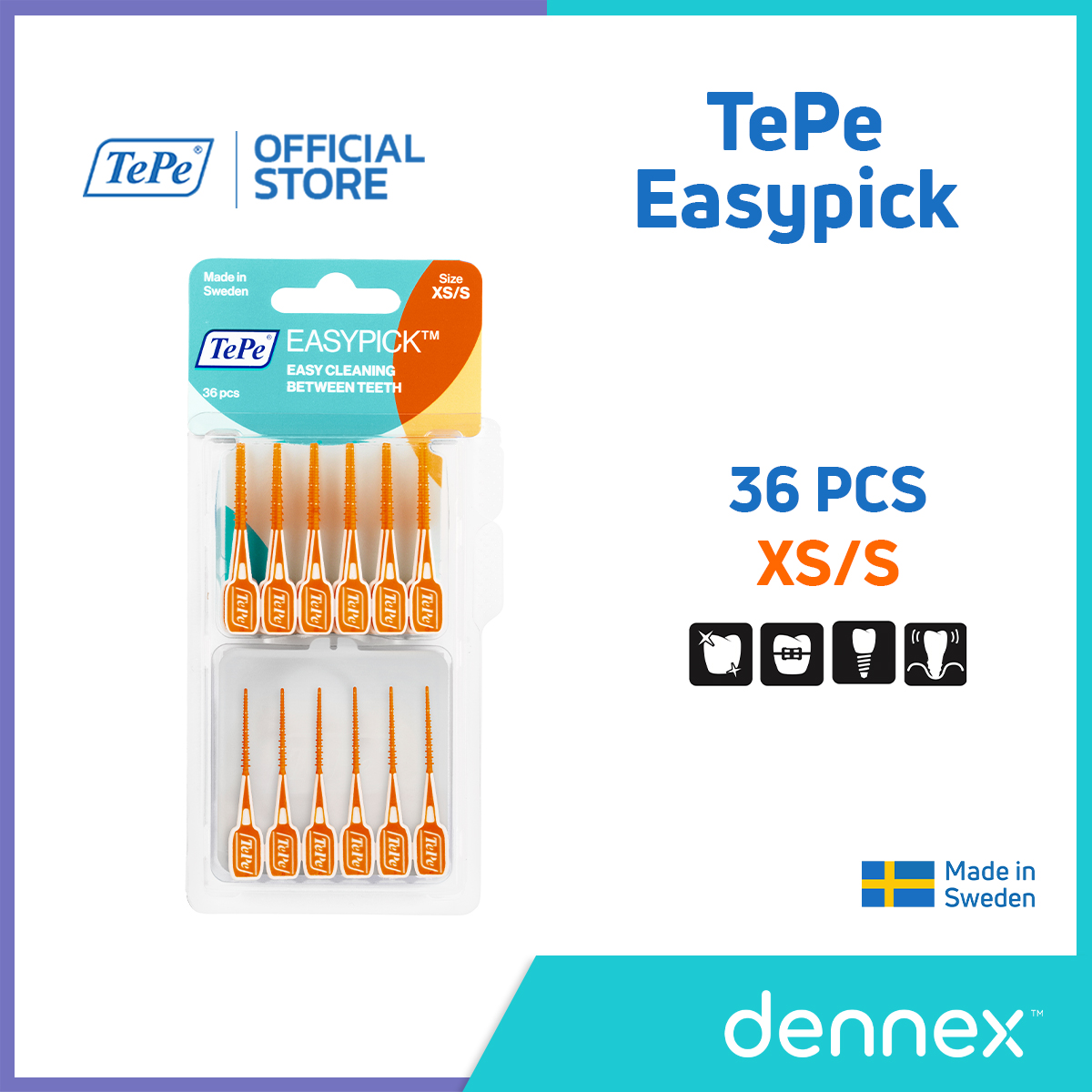 TePe Easypick ไม้จิ้มฟันซิลิโคน มีตลับแถมให้ในกล่อง เทเป้ อีซี่พิค แพ็ค 36 ชิ้น By Dennex
