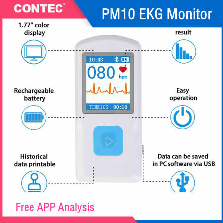 CONTEC PM10 Portable ECG Monitor with Bluetooth and LCD