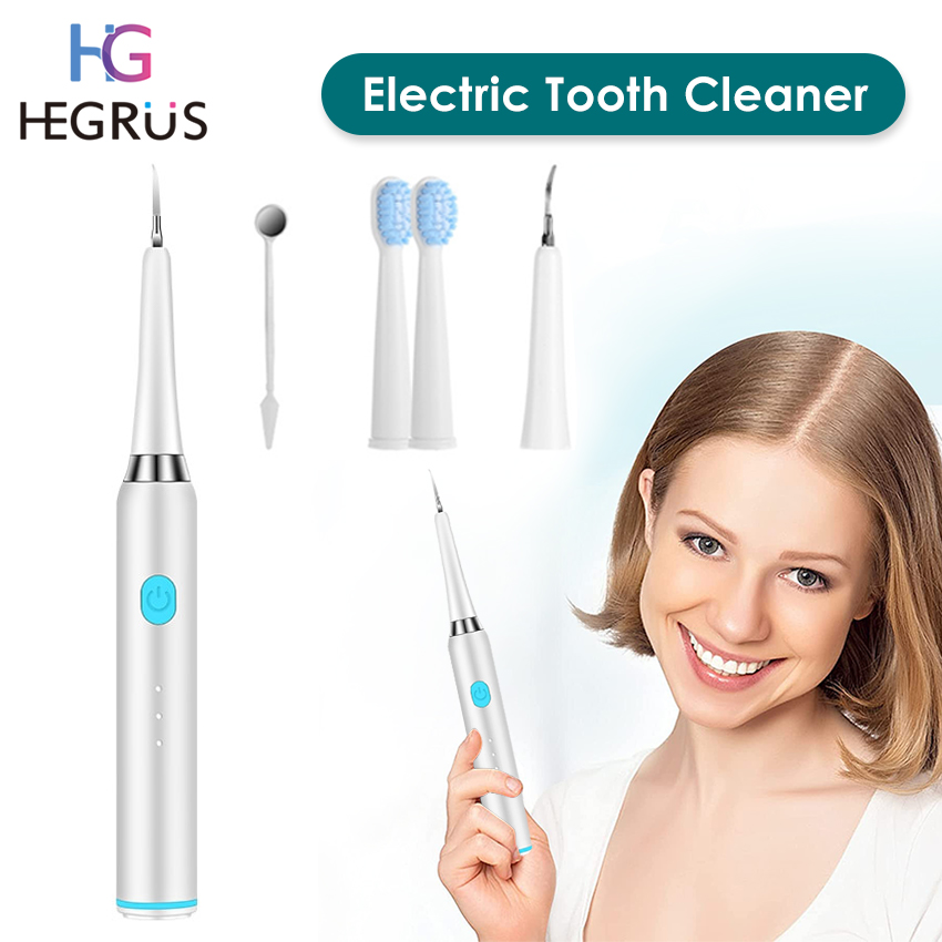 HEGRUS Electric Tooth Cleaner Tartar Remover Portable Sonic Remover 2 in 1 Electric Toothbrush Ultrasonic Scaler Plaque Remover Dental Calculus Personal Household Dental Care Teeth Polishing Tool