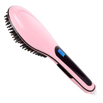 ราคา 2-in-1 Electric Hair Straightener Comb LCD Ion Brush Auto Massager - White and Pink AU Plug