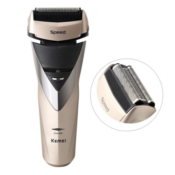 ราคา KM-8102 Electric Rechargeable Life Waterproof 3-blade Reciprocating Trimmer Shaver, EU Plug(Gold) - intl