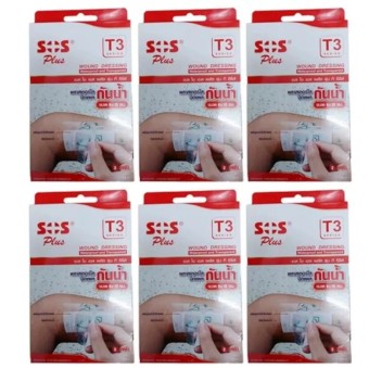 ประเทศไทย SOS Plus T3 พลาสเตอร์ปิดแผลกันน้ำ ชนิดใส ขนาด 6 x 10 ซม. จำนวน 6 กล่อง (กล่องละ 2 ชิ้น)