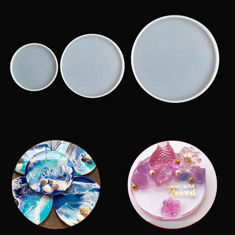 CUANFENGS28 DIY Craft Fluid Arts Pendant Agate Silicone Round Coaster Mold Epoxy Resin Casting Molds Jewelry Making Mould