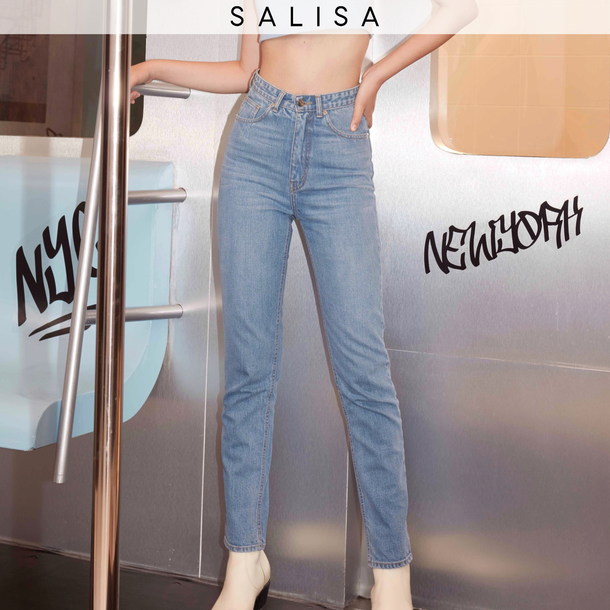 SALISA - JEANS straight high waist cropped