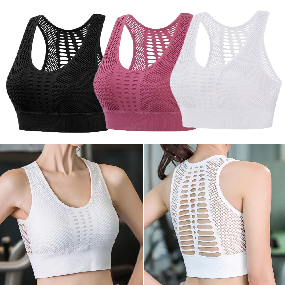 F8C503Y Fitness Yoga Breathable Mesh Push Up Wireless Front Padded Seamless Women Sports Bra Vest Support Top