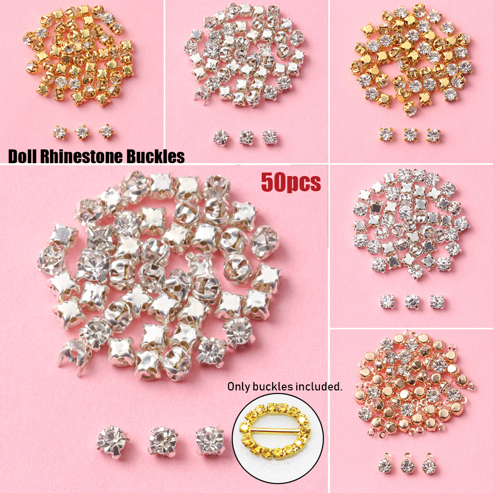 SURRIP FASHION 50pcs High Quality Bags Shoes Accessories Dollhoues Miniature Craft Sewing Buckle DIY Doll Clothes Necklace Buttons Rhinestone Buckles Mini Button