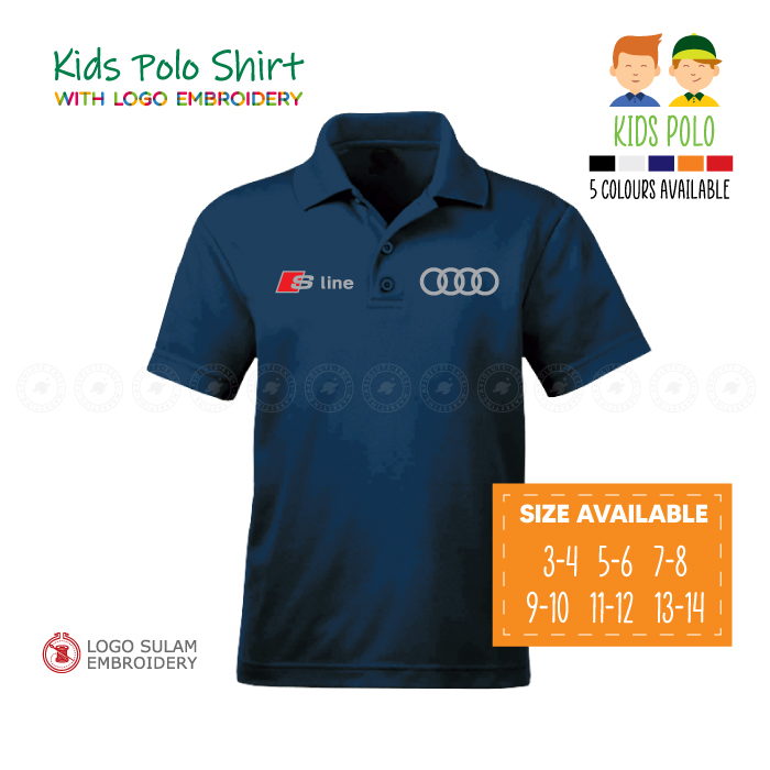 Kids Polo T Shirt Sulam Audi S Line Quattro TT RS RS6 RS5 Turbo Baju Kanak Kolar Budak Lelaki Cotton Embroidery Jahit