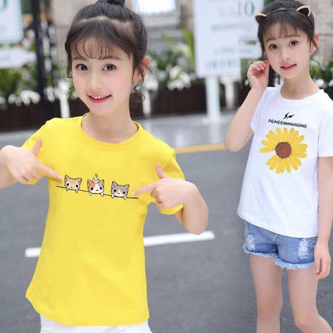 bykidsเสื้อผ้าเด็กคอกลมแขนสั้นลายน่ารักน่าใส่