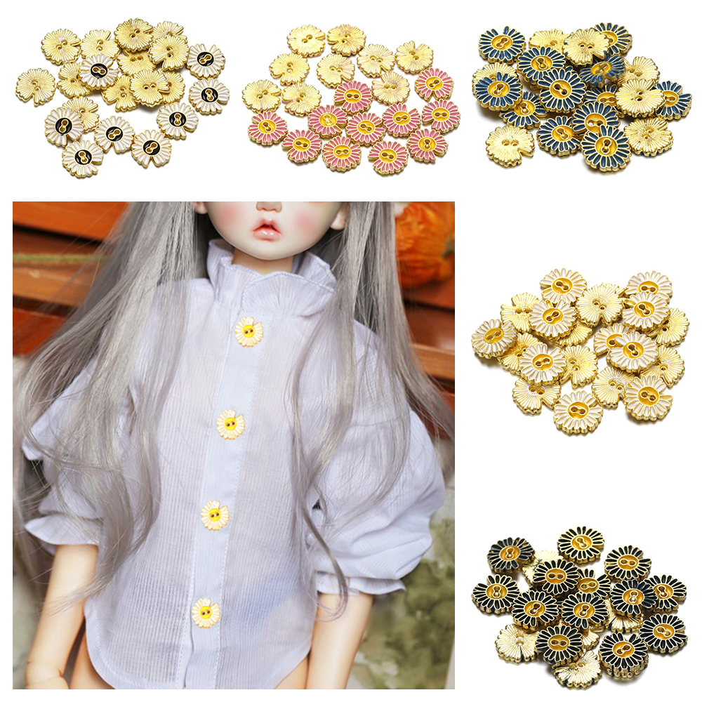 HIYRCH STORE 20pcs Girl Gift Two Holes Multi-color 8mm Mini Doll Buttons DIY Sewing Accessories Flower Buckle Metal Button