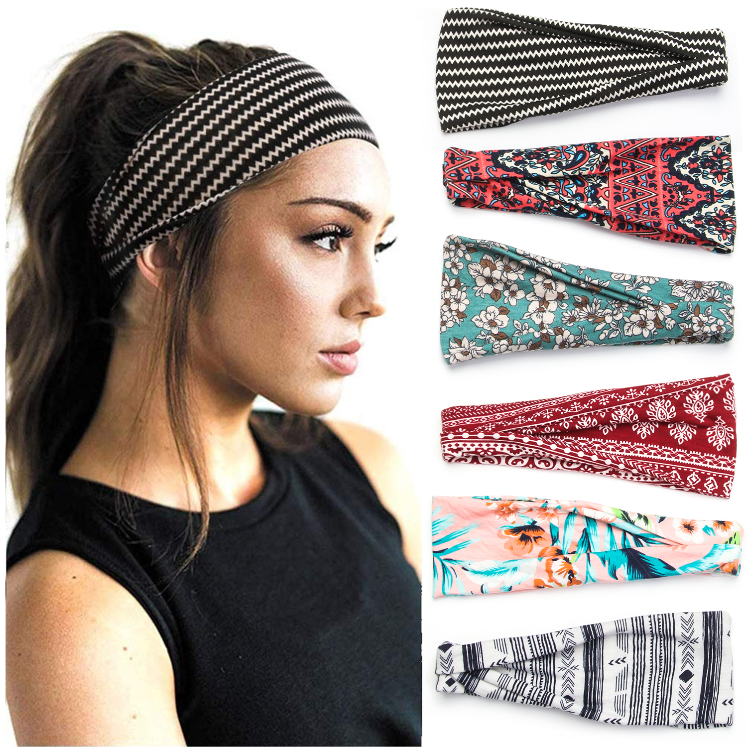 GVGSX9N Fashion Exercise Yoga Stretchy Workout Headbands for Women Sweat Headband Sweat Wicking Hair Bands Solid Headbands