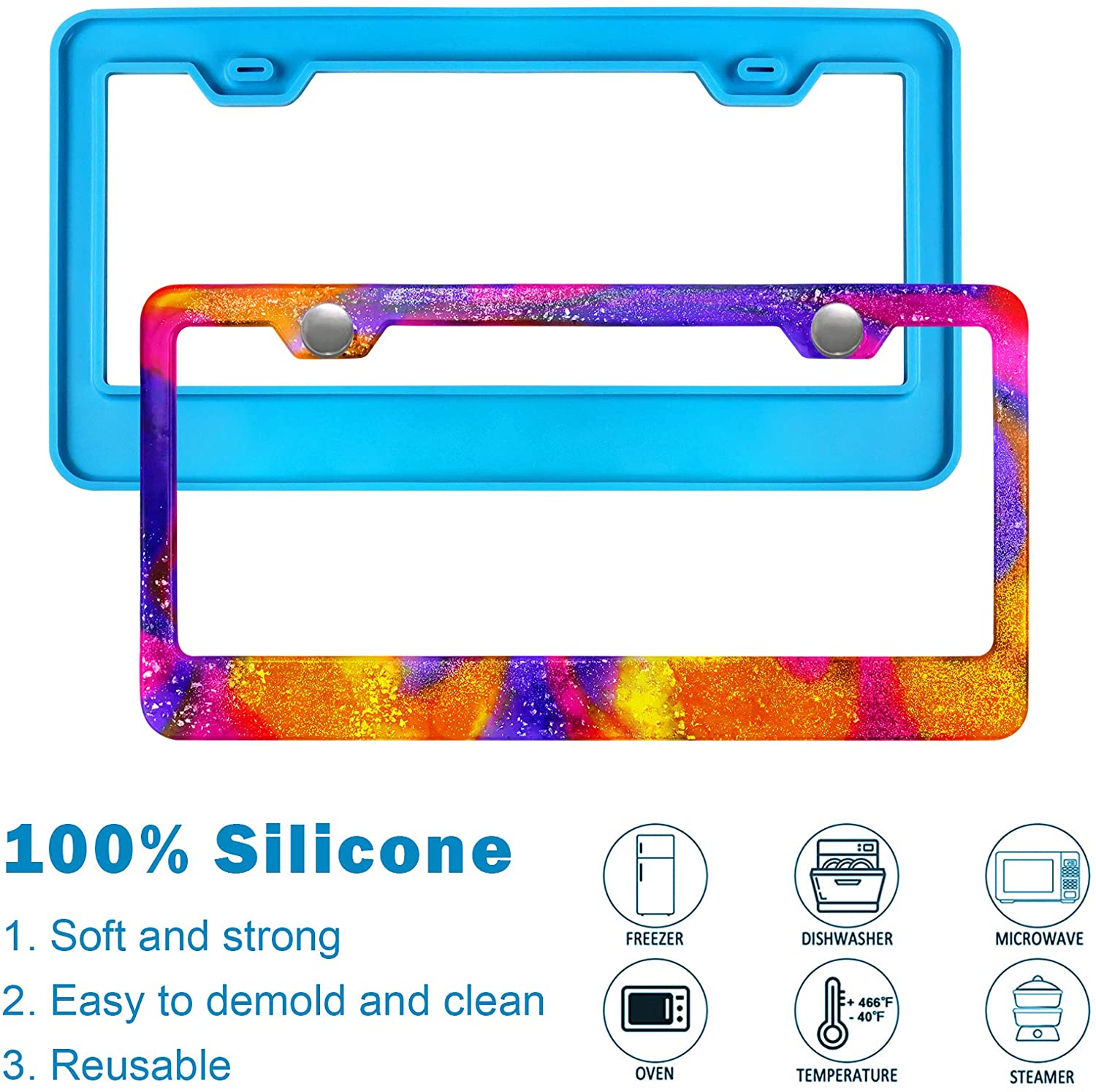 HIYRCH STORE 2pcs Car Decoration Handmade Blue Reusable Car Motorcycle License Plate Frame Resin Mold Epoxy Silicone Mold Frame