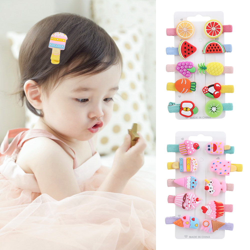 F8C503Y 10 Pcs/Set Gift Lovely Cartoon Fashion Hair Accessories Baby Girl Hair Clips Broken Hair Fringe Clip Children All-inclusive Cloth Hairpin