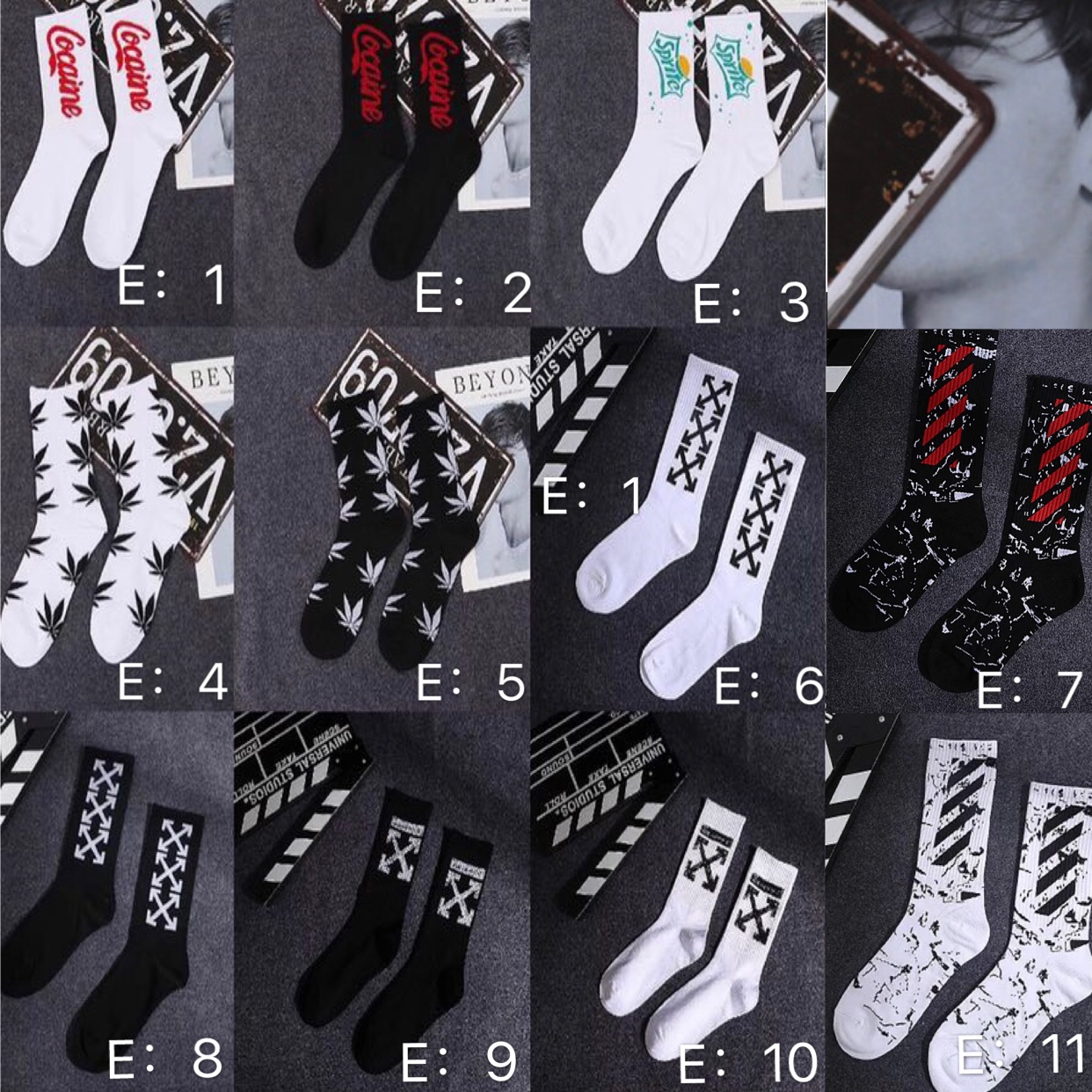 TOBO【WZ-E】 สินค้ามพร้อมส่ง ถุงเท้ายาวแต่งลายเท่ห์โทนสีเข้มยาวครึ่งข้อ​Street Style Sock