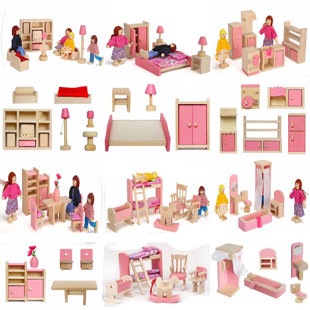 SHUI70300ห้องพักผ่อนห้องรับประทานอาหารห้องน้ำที่น่าสนใจห้องนอนคุณภาพสูงการศึกษาเฟอร์นิเจอร์บ้านตุ๊กตาของเล่น3D อาคารชุดของเล่นไม้เฟอร์นิเจอร์บ้านตุ๊กตา Miniature 6ประเภทของเล่นเรียนรู้สำหรับเด็กเด็กจำลอง