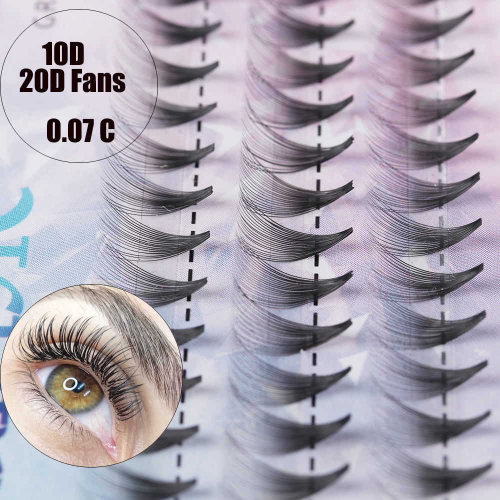 JUICYPEACHNU 60 Cluster /box Handmade 0.07 Thickness Knotted/Knot Free C Curl Russia Premade Volume Fans Eye Lash Extension Fuax Mink Hair False Eyelashes