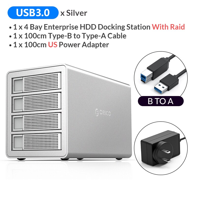 ORICO Ổ Cắm HDD 35 Series 4 Bay 3.5 SATA Sang USB 3.0 Với Vỏ Ổ Cứng Hai Chip Công Suất 150W Tích Hợp