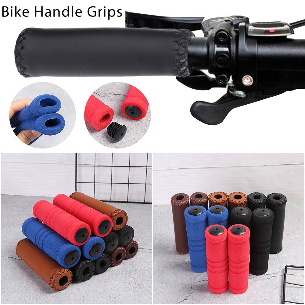 OR69QMTS 1Pair Comfortable Rubber Soft Foam Sponge Anti-Slip Bike Handle Grips PU Leather Grip Handlebar Cover Outdoor Cycling Bicycle