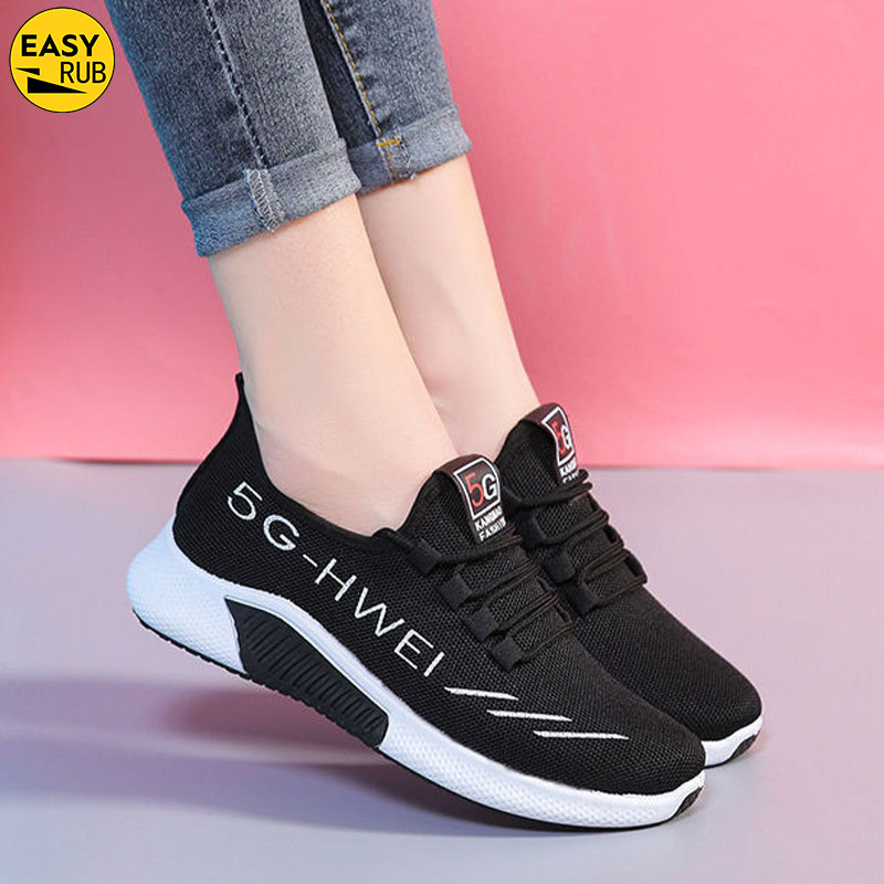 EASY RUB รองเท้าวิ่งรองเท้าตาข่ายรองเท้าผู้หญิงผ้าระบายฉบับภาษาเกาหลีของ All-Match รองเท้าผ้าใบแฟชั่น Casual กีฬาตื้นรองเท้าระบายอากาศ