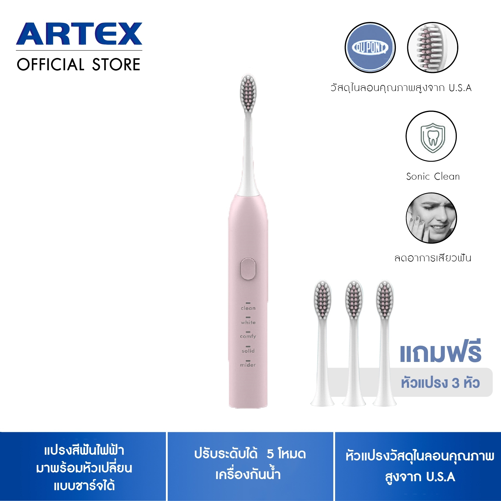 แปรงสีฟันไฟฟ้า เปลี่ยนหัวแปรงได้ ปรับโหมดได้ 5 ระดับ แปรงอัตโนมัติ Electric Toothbrush