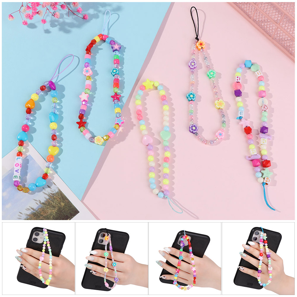 YNANA Women Anti-Lost Pearl Acrylic Bead Soft Pottery Rope Cell Phone Case Hanging Cord Mobile Phone Strap Lanyard Phone Chain